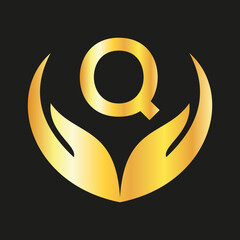 Logo Design Q  Lettar Logo with hand template vector logo Elegant monogram  logo for Royalty,