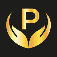 Logo Design P  Lettar Logo with hand template vector logo Elegant monogram  logo for Royalty,