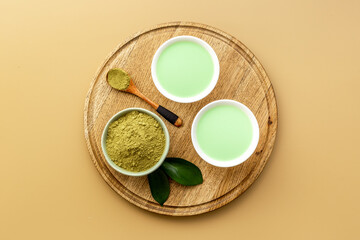 Matcha tea powder with green hot drink - asian tea ceremony