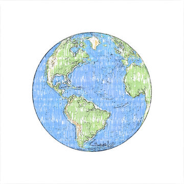 sketch of earth planet on white background