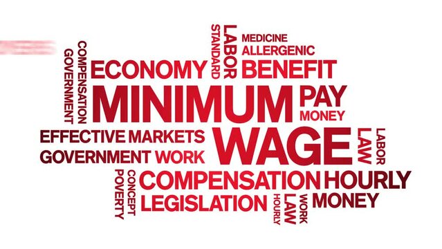 Minimum Wage Animated tag word cloud;text design animation kinetic typography seamless loop.