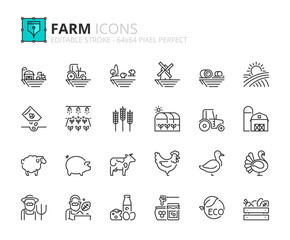 Simple set of outline icons about farm