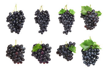 Set with fresh ripe grapes on white background
