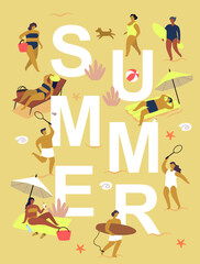 Fototapeta premium Summer people on beach. man and woman enjoying sun and vacations.