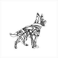 Mandala animal coloring page with horse , Horse Mandala coloring page Unicorn Mandala Vector Line Art Style, Beautiful Horse Jump .Dog  Vector illustration.