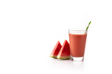 Fresh watermelon juice isolated on white background. Copy space