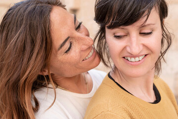 close-up of a happy young lesbian couple, gay concept