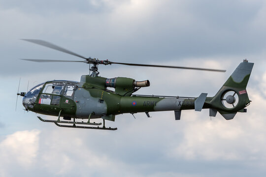 RAF Fairford, Gloucestershire, UK - July 11, 2014: British Army (Army Air Corps) Westland Gazelle AH.1 Helicopter XZ334.