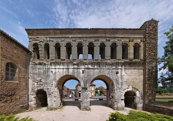 Porte Saint-André, an ancient roman city gate in Autun, Bourgogne region in France - obrazy, fototapety, plakaty