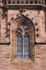 Pointed ogive arch with gothic window at Rodez cathedral in Aveyron, France