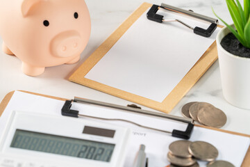 Design concept of annual summary analysis, saving, home finance calculating.