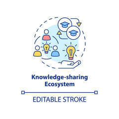 Fototapeta premium Knowledge-sharing ecosystem concept icon. Trendy skill to learn abstract idea thin line illustration. Exchange experience. Isolated outline drawing. Editable stroke. Arial, Myriad Pro-Bold fonts used