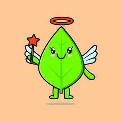 Cute Cartoon green leaf character in the form of fairy in 3d cartoon style concept
