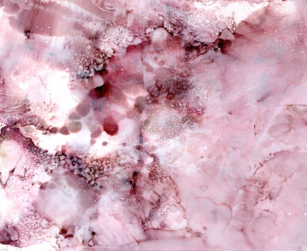 Pink abstract background. Raspberry painted backdrop. Alcohol ink painting with blends of pinks, raspberry and wine colors. Abstract inked background.