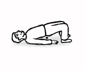 高齢者の腰上げ体操　リハビリ　モノクロ　1色刷り　白黒