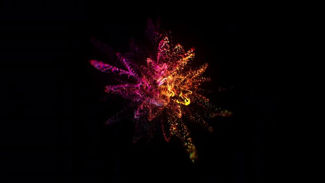 Particles splashes. Abstract backround. Glowing neon particle explosion. 4k 60 fps Footage. Pink and yellow colors. Collection: 8 of 10