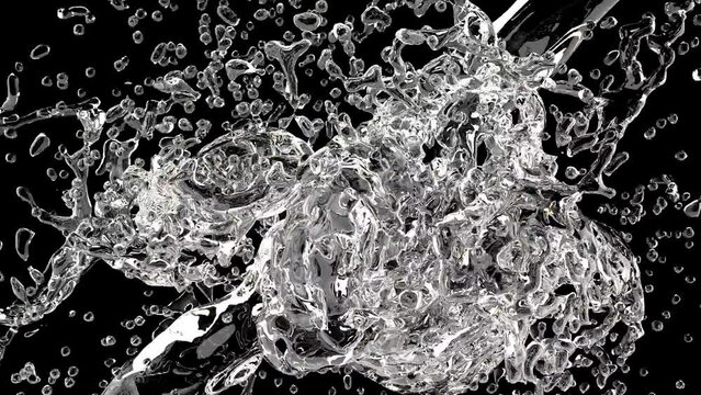 3d clear water splash on black background Fresh water super slow motion 1000 fps 4k