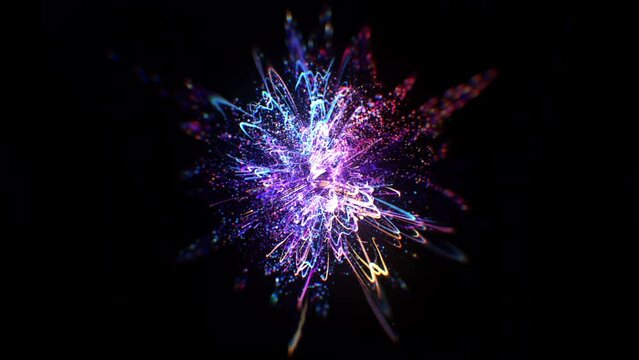 Colorful particles splashes. Abstract backround. Glowing neon particle explosion. 4k 60 fps Footage. Collection: 5 of 10
