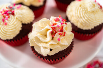 Red Velvet Cupcakes with White Chocolate Ganache Frosting