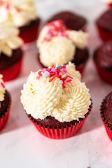 Red Velvet Cupcakes with White Chocolate Ganache Frosting