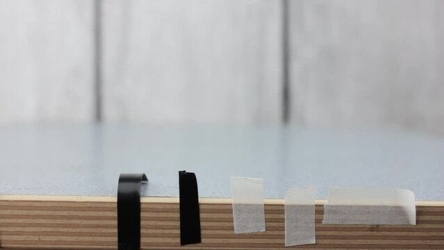 Parts of tape. Glue pieces of adhesive tape. Paper tape. Insulating tape.