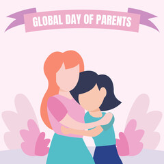 Fototapeta na wymiar illustration vector graphic of a mother hugs her daughter, perfect for global day of parents, celebrate, greeting card, etc.