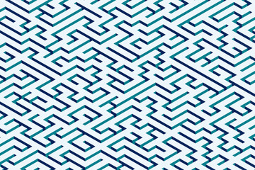 Blue maze abstract pattern design with noisy texture. Isometric depth background illustration