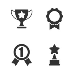 Award ribbon, medal, trophy cup vector icons