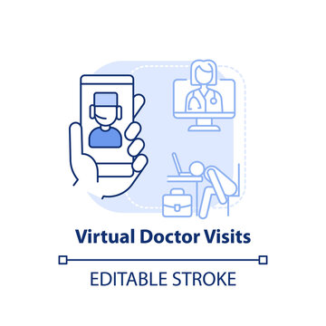 Virtual Doctor Visits Light Blue Concept Icon. Telehealth Care. Mental Health At Work Abstract Idea Thin Line Illustration. Isolated Outline Drawing. Editable Stroke. Arial, Myriad Pro-Bold Fonts Used