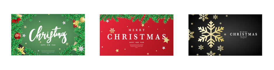 Naklejka premium Christmas frame top view with handwritten calligraphy with gift pin leaf and element in Christmas holiday , Flat Modern design , illustration Vector EPS 10