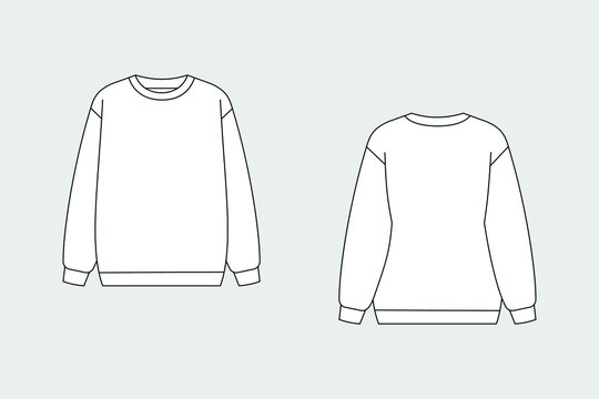 Hoodie, pullover, sweatshirt vector template isolated on a grey background. Unisex, male, female model. Front and back view. Outline fashion technical sketch of clothes model.