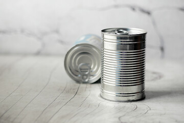 close up of a food can on white background ,