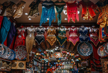 Unique colourful arabian clothes for belly dance in istanbul bazaar
