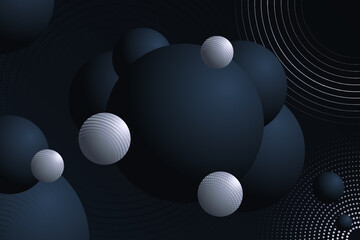 Disco black volume spheres with silver elements on dark backgrounds