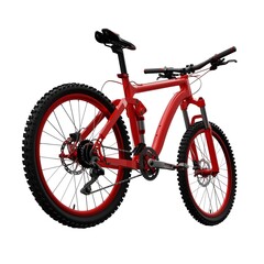 Red mountain bike on an isolated white background. 3d rendering.