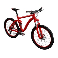 Red mountain bike on an isolated white background. 3d rendering.