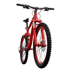 Red mountain bike on an isolated white background. 3d rendering.