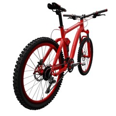 Red mountain bike on an isolated white background. 3d rendering.