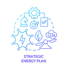 Fototapeta na wymiar Strategic energy plan blue gradient concept icon. Building energy strategy abstract idea thin line illustration. Reduce carbon footprint. Isolated outline drawing. Myriad Pro-Bold font used