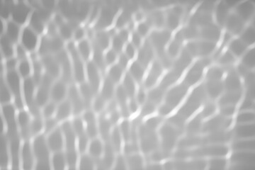 Blurred defocused water texture overlay effect for photo and mockups. Organic drop diagonal shadow and light caustic effect on a white wall. Shadows for natural light effects