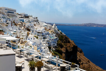 Walking in the streets of Santorini in Greece