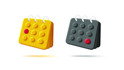 3d illustration of calendar icon in yellow and red colors with pages and red date. Vector illustration