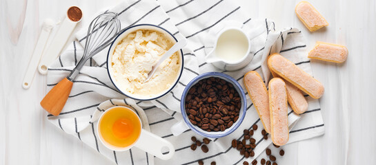 Tiramisu dessert. Ingredients for making dessert tiramisu. Cooking Italian food dessert Tiramisu...