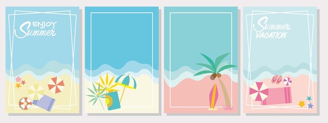 Set of Summer Vacation concept template. Summer Beach background decoration frame collection. Vector illustration.