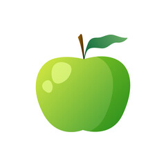 Green apple cartoon style vector illustration. Summer fruits for healthy lifestyle. Sweet fruit harvest.