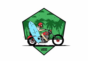 Ride motorcycle with surfing board illustration