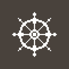 black and white simple vector pixel art sign of old marine ships steering wheel