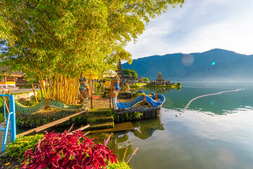 Pura Ulun Danu Bratan, Hindu temple on Bratan lake landscape, one of famous tourist attraction in Bali, Indonesia