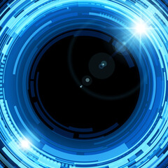 Circle blue gradient digital cyberspace datum geometric hi tech flow futuristic background template vector illustration. Round ring cyber dynamic polygon engineering innovation abstract communication