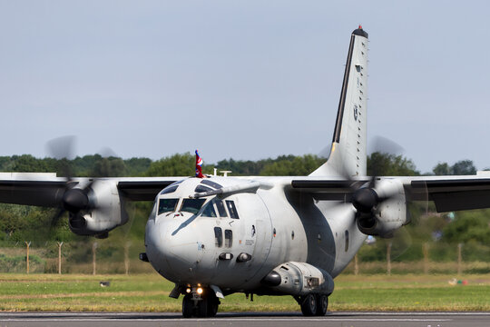 RAF Fairford, Gloucestershire, UK - July 12, 2014: Italian Air Force (Aeronautica Militare Italiana) Alenia C-27J Spartan military transport aircraft MM62217.